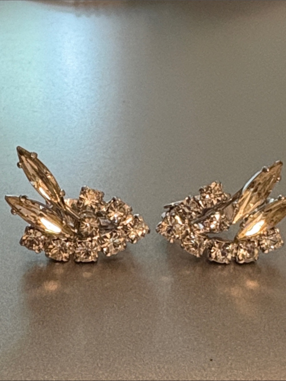 Vintage Crystal Cluster Clip-On Earrings - Clear Rhinestone